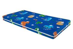 Saltea cu memorie Somnart Memory 70x140, înălțime 10 cm, pentru bebeluși și copii, husă impermeabilă, fermitate medie, model dinozauri
