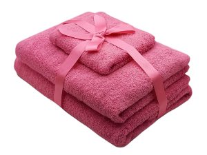 Set prosoape 3 piese 500 gsm (fata, maini, corp) Roz, SomnART
