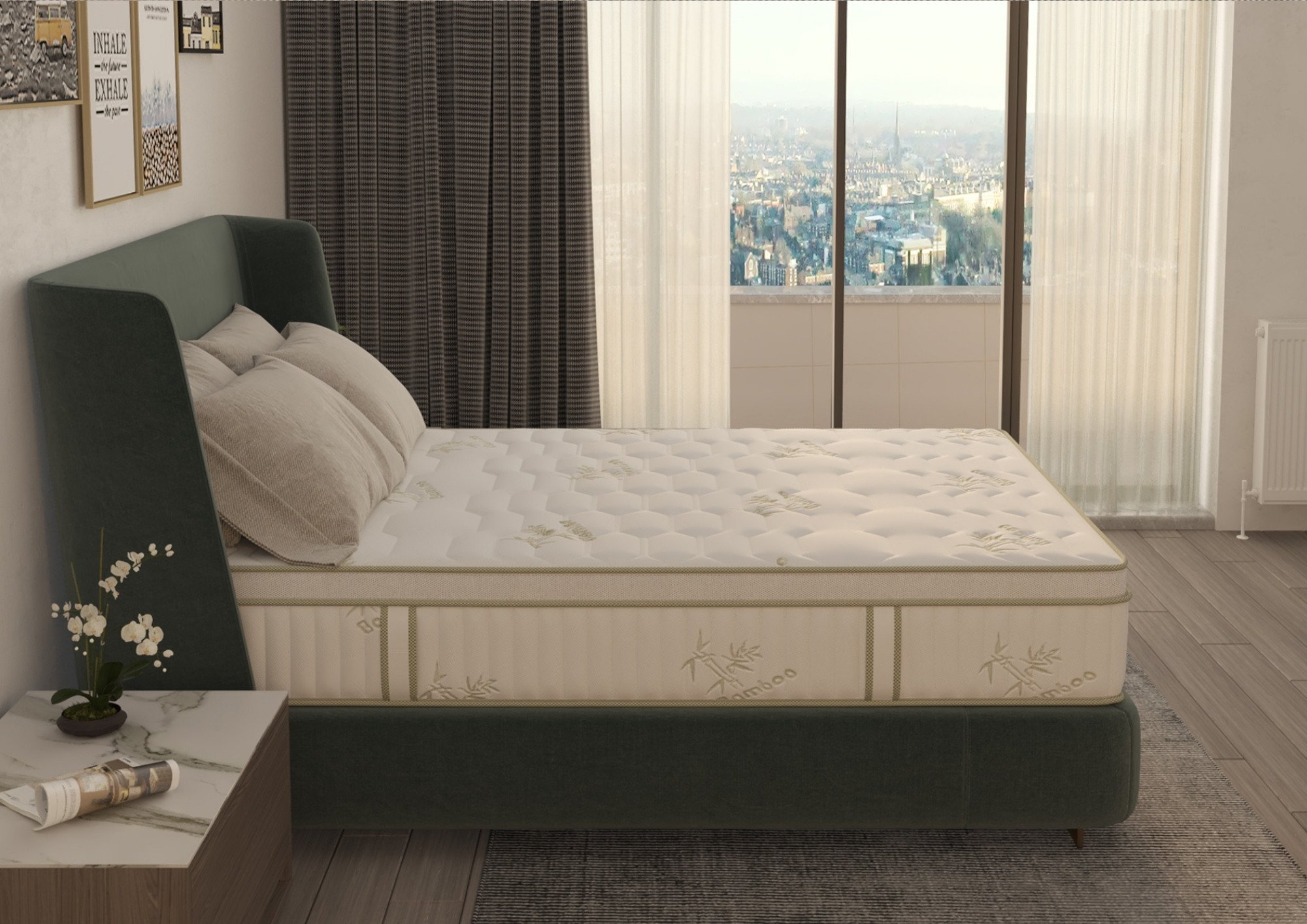 Saltea cu memorie si arcuri Bambus Super Confort Pocket Multilayer 160x200, inaltime 25 cm, husa matlasata, sistem 3D, manere, fermitate medie - imagine 3