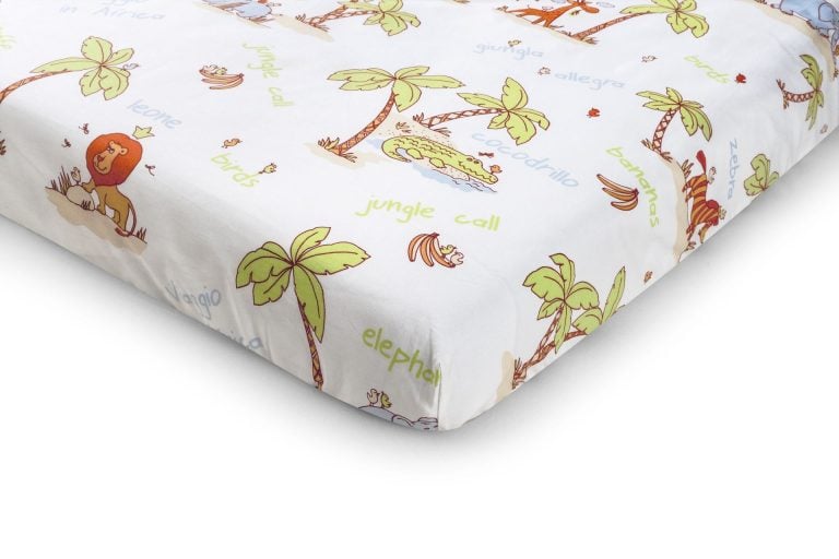Set pentru patut bebe, Somnart, cearceaf cu elastic pentru saltea 60x120x10, pernuta 37×55, pilota 100×105, aparatori 180x45, model Jungle - imagine 2