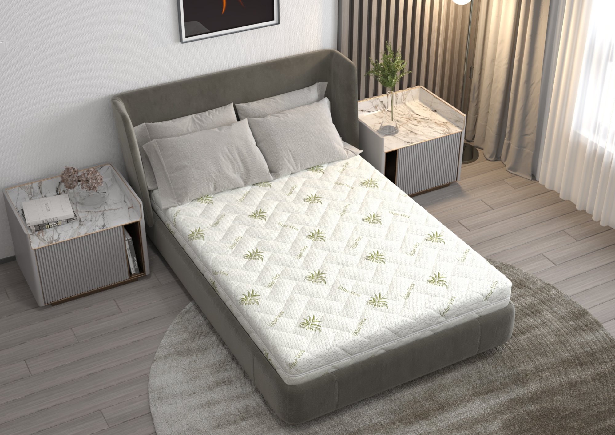 Saltea cu spuma poliuretanica Somnart FermiMax Aloe Vera 160x200, inaltime 15 cm, husa lavabila si detasabila cu fermoar, fermitate ridicata