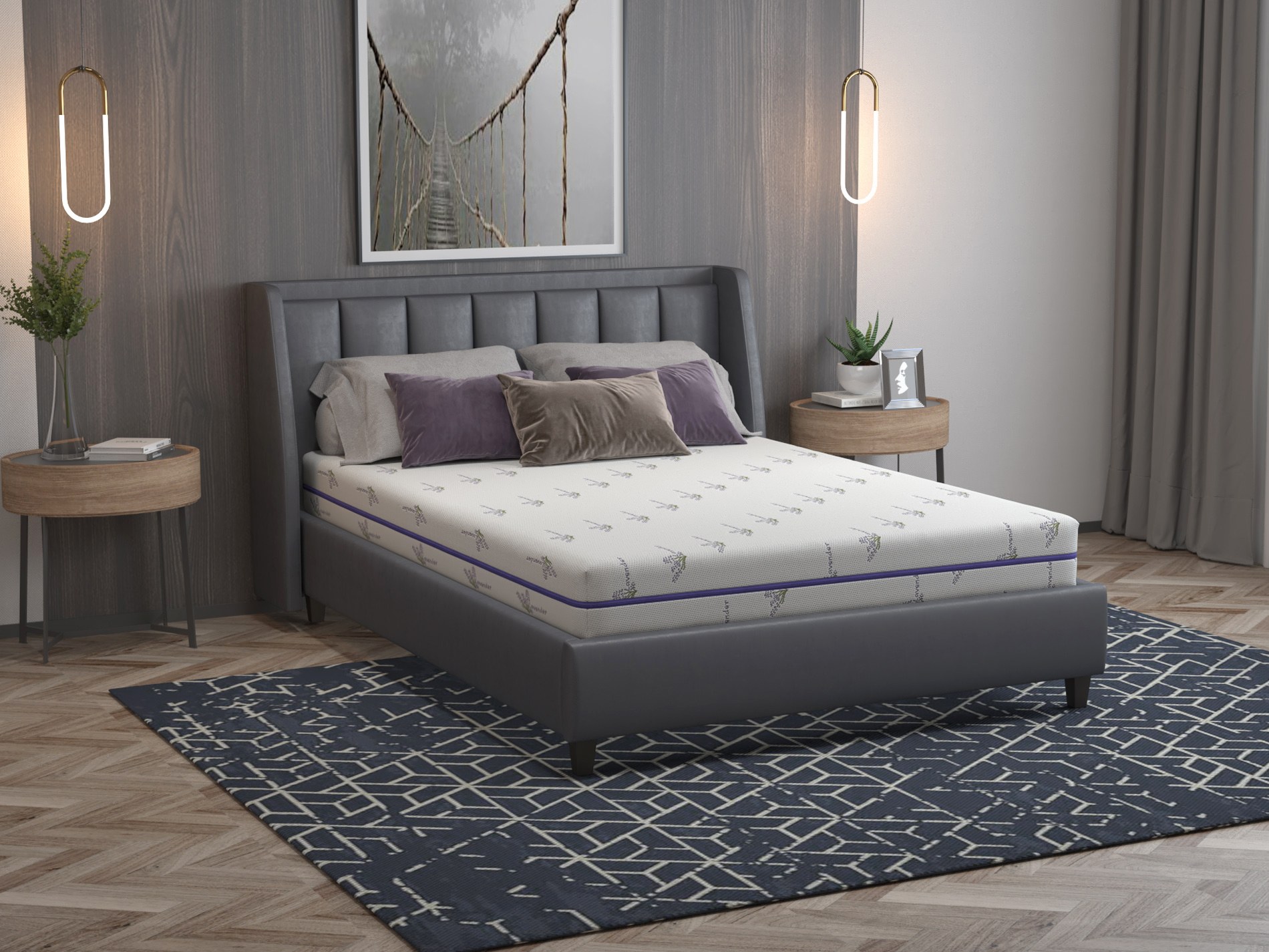 Saltea cu memorie Somnexpert Lavanda 140x200, înălțime 16 cm, ortopedică, husă tratată cu lavandă, lavabilă, cu fermoar, rulată, fermitate medie - imagine 9