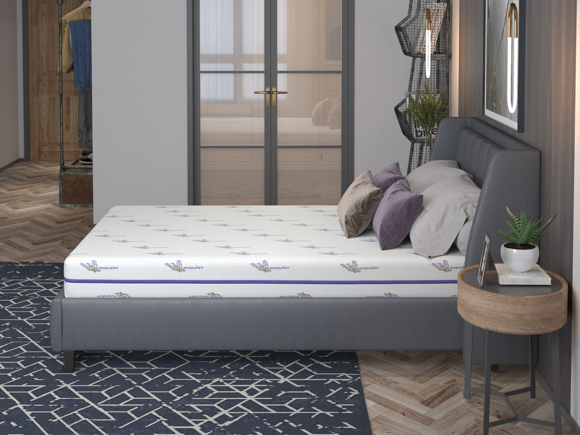 Saltea cu memorie Somnexpert Lavanda 140x200, înălțime 16 cm, ortopedică, husă tratată cu lavandă, lavabilă, cu fermoar, rulată, fermitate medie - imagine 11