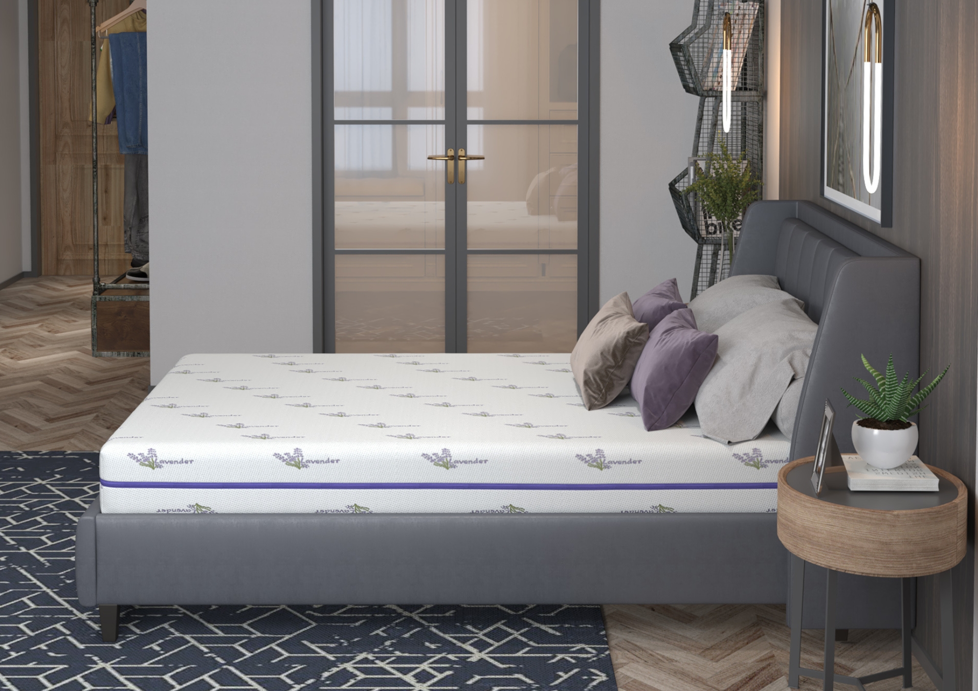 Saltea cu memorie Somnexpert Lavanda 140x200, înălțime 16 cm, ortopedică, husă tratată cu lavandă, lavabilă, cu fermoar, rulată, fermitate medie - imagine 4