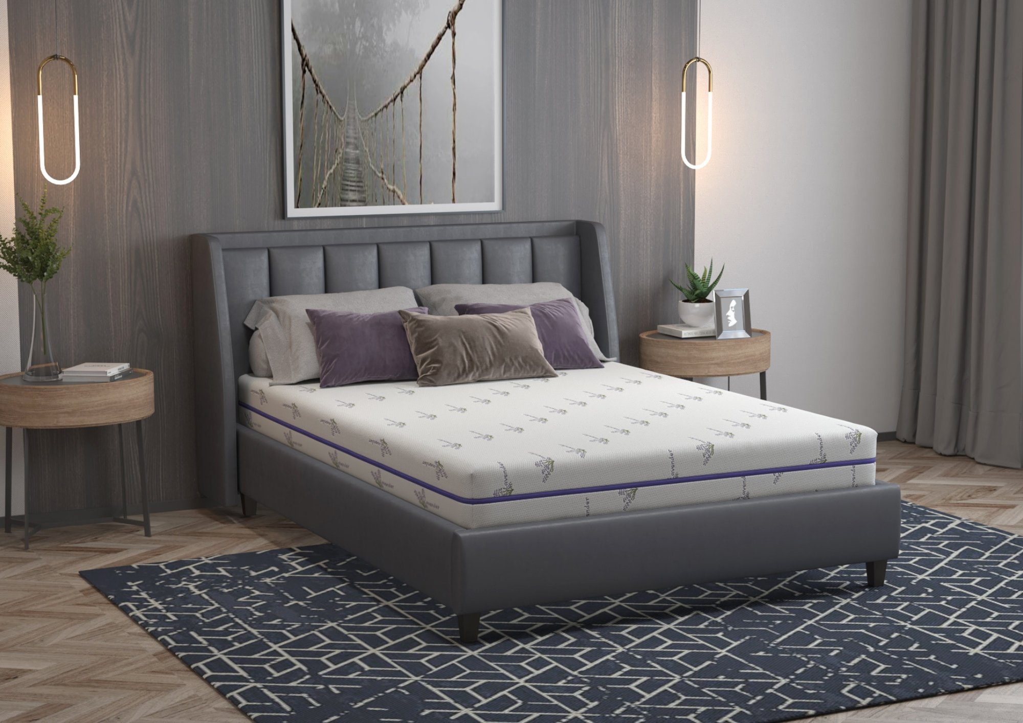 Saltea cu memorie Somnexpert Lavanda 140x200, înălțime 16 cm, ortopedică, husă tratată cu lavandă, lavabilă, cu fermoar, rulată, fermitate medie