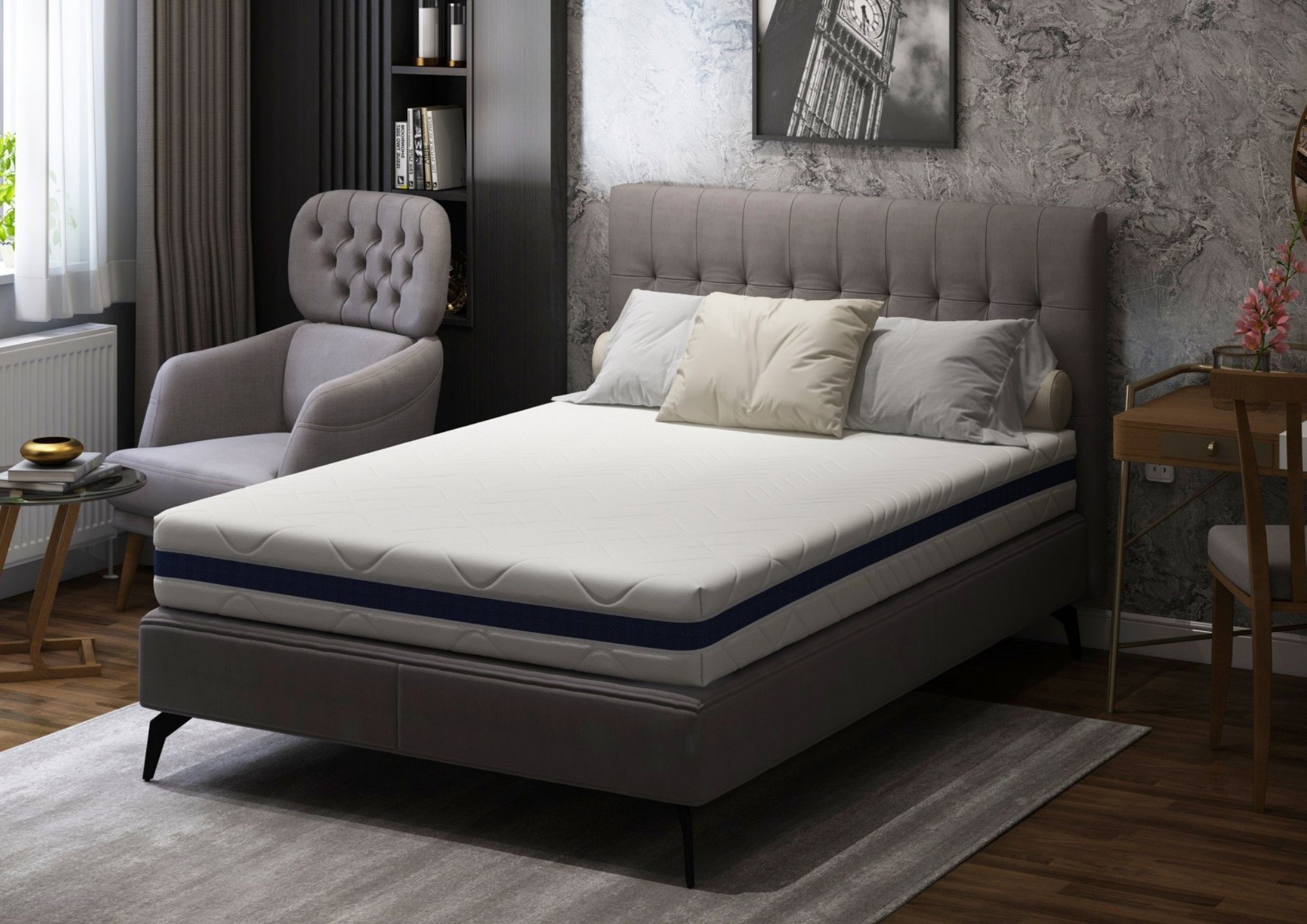 Saltea cu memorie Somnart Optimax Memory 160x200, inaltime 18cm, husa 3D detasabila si lavabila, rulata, cu manere, fermitate medie