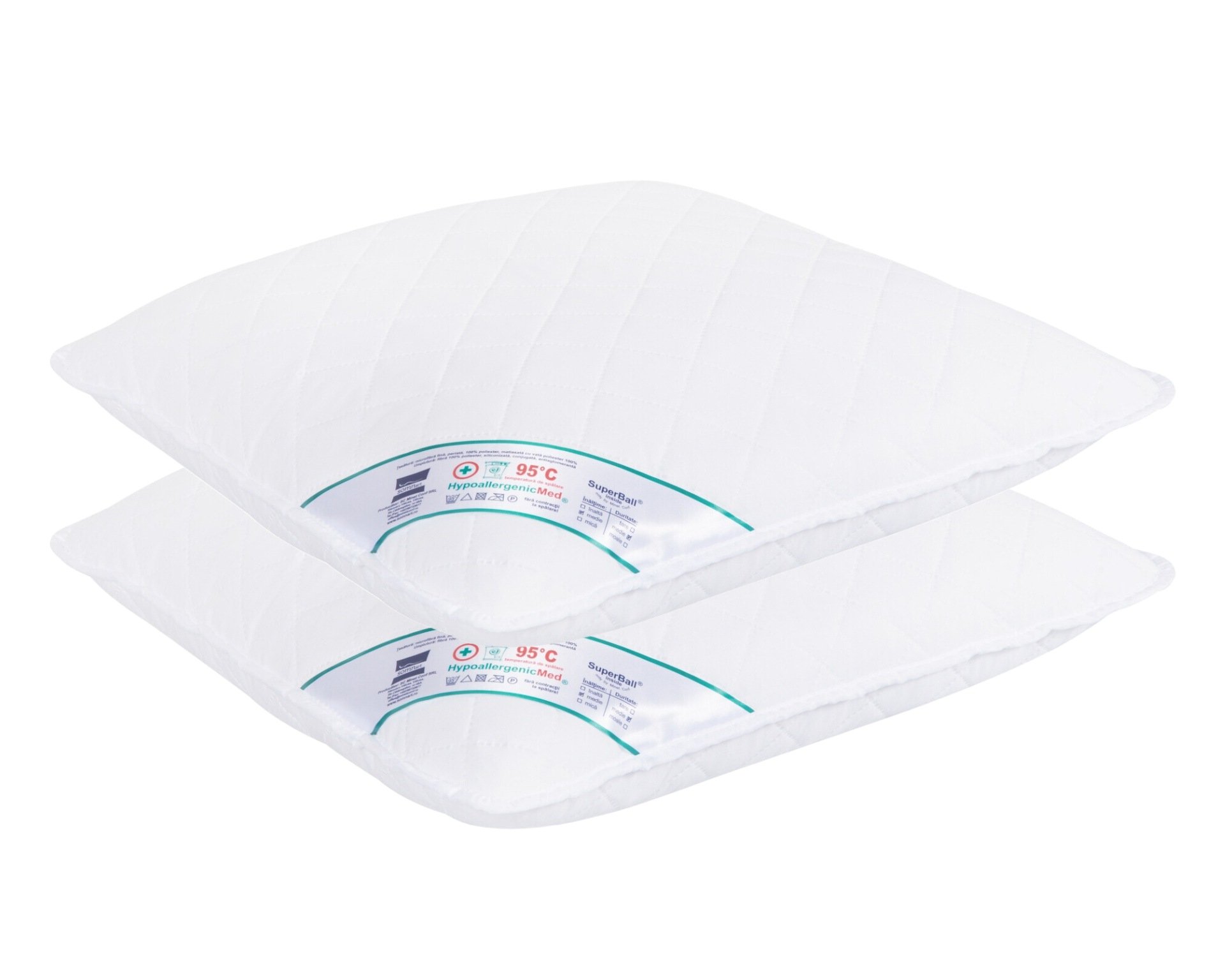 Set 2 Perne Medicinale Hipoalergenice Somnart 70x70cm, HypoallergenicMed, matlasate, lavabile la 95 de grade, fermitate medie spre tare