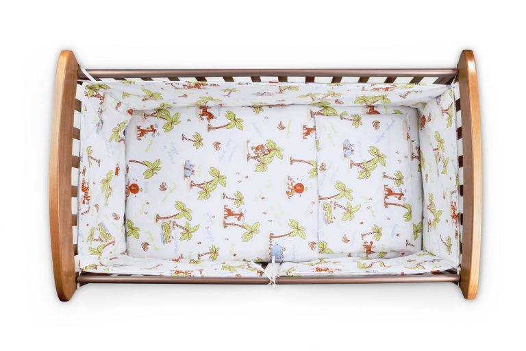 Set pentru patut bebe, Somnart, cearceaf cu elastic pentru saltea 60x120x10, pernuta 37×55, pilota 100×105, aparatori 180x45, model Jungle - imagine 5