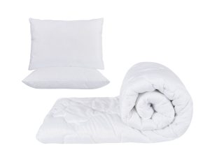Set alb, pilota 180x200cm 200gsm + 2 perne albe nematlasate 50x70cm