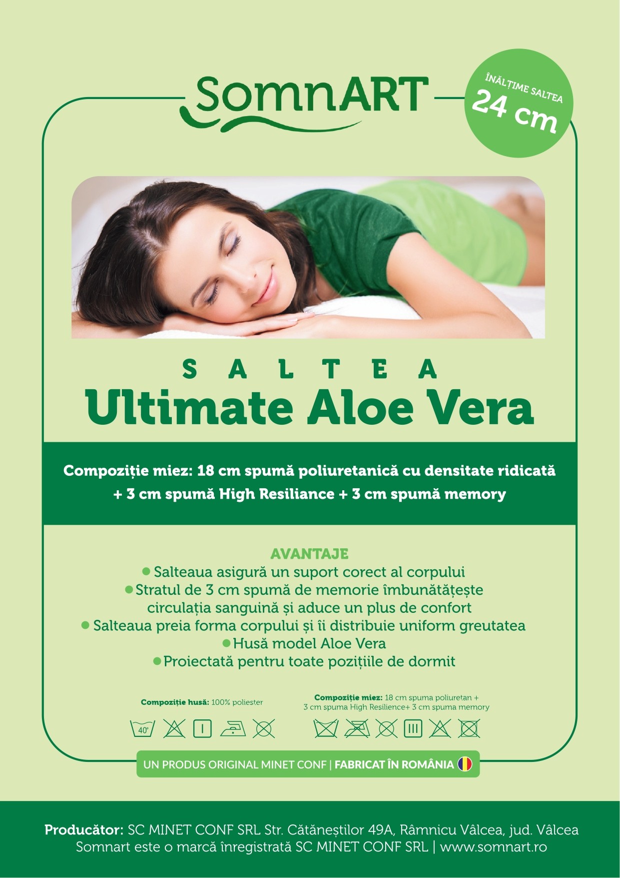 Saltea cu memorie Somnart Memory Ultimate 180x200, înălțime 24 cm, husă cu Aloe Vera, cu mânere, fermitate mare - imagine 6