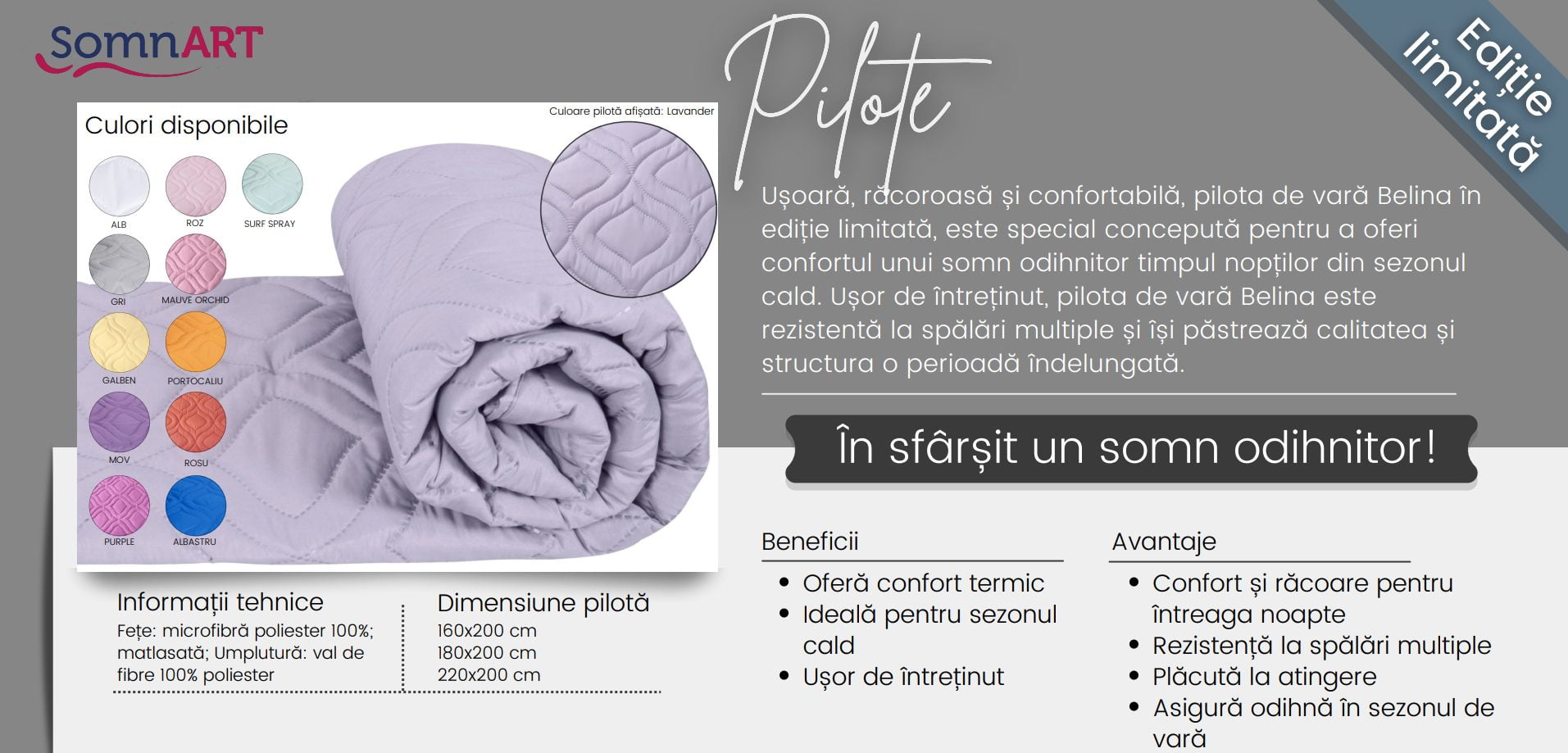 Pilota de vară 180x200 Somnart Belina, microfibra, lavabila la masina, vidata, Gri - imagine 4