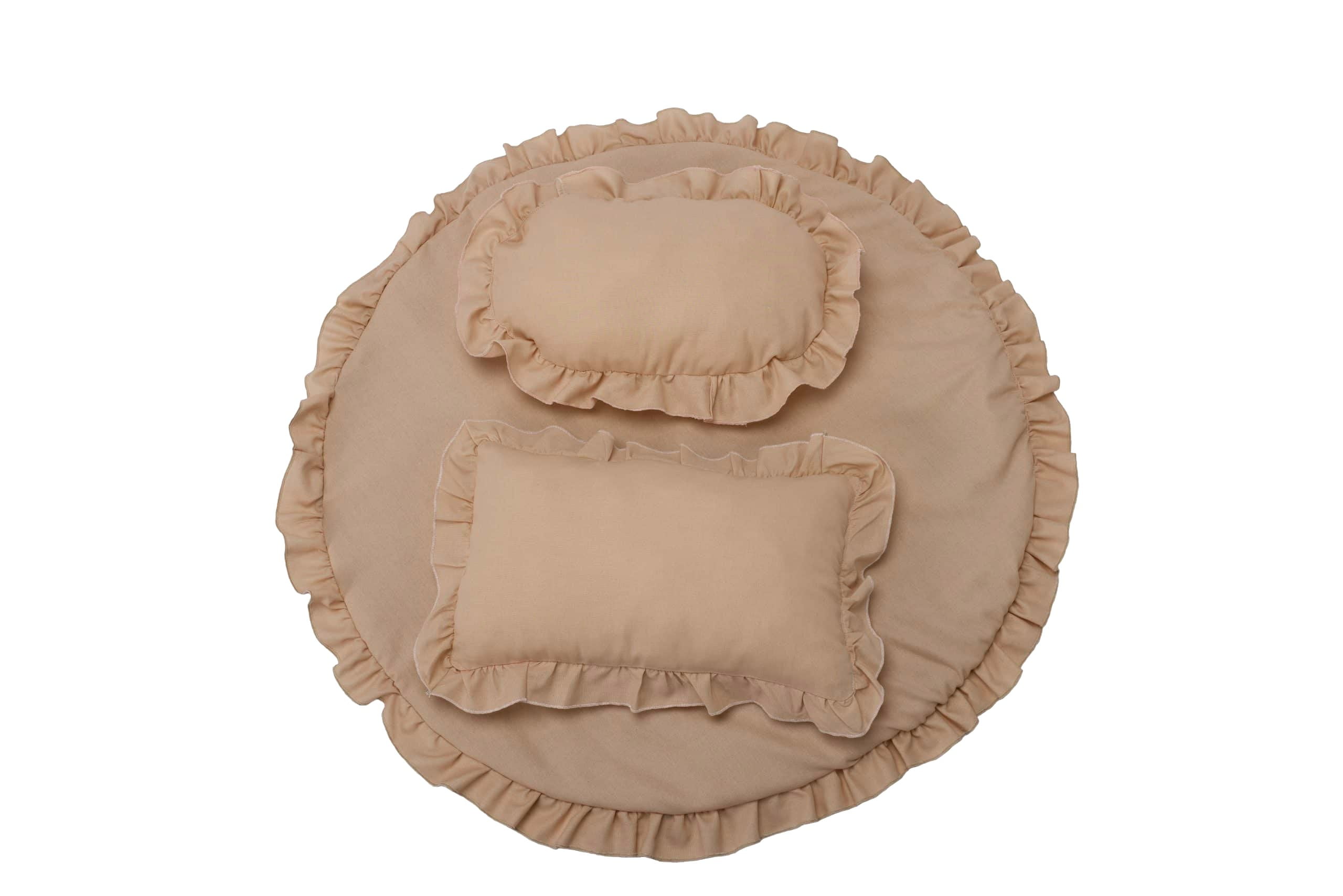 Set covoras impermeabil cu volan + 2 perne SomnArt, din in, Crem - imagine 2