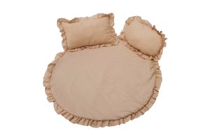 Set covoras impermeabil cu volan + 2 perne SomnArt, din in, Crem