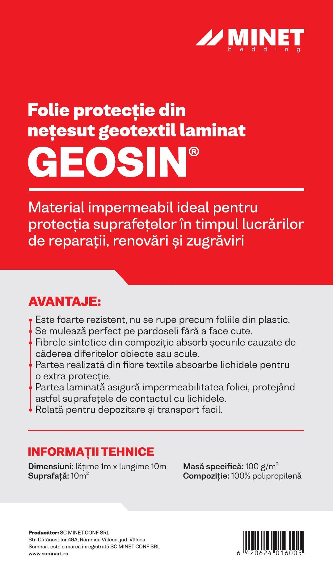 Folie protectie netesut laminat Geosin pentru protectia suprafetelor la lucrarile de reparatii, latime 1m x lungime 10m, pentru renovari, zugraviri - imagine 4