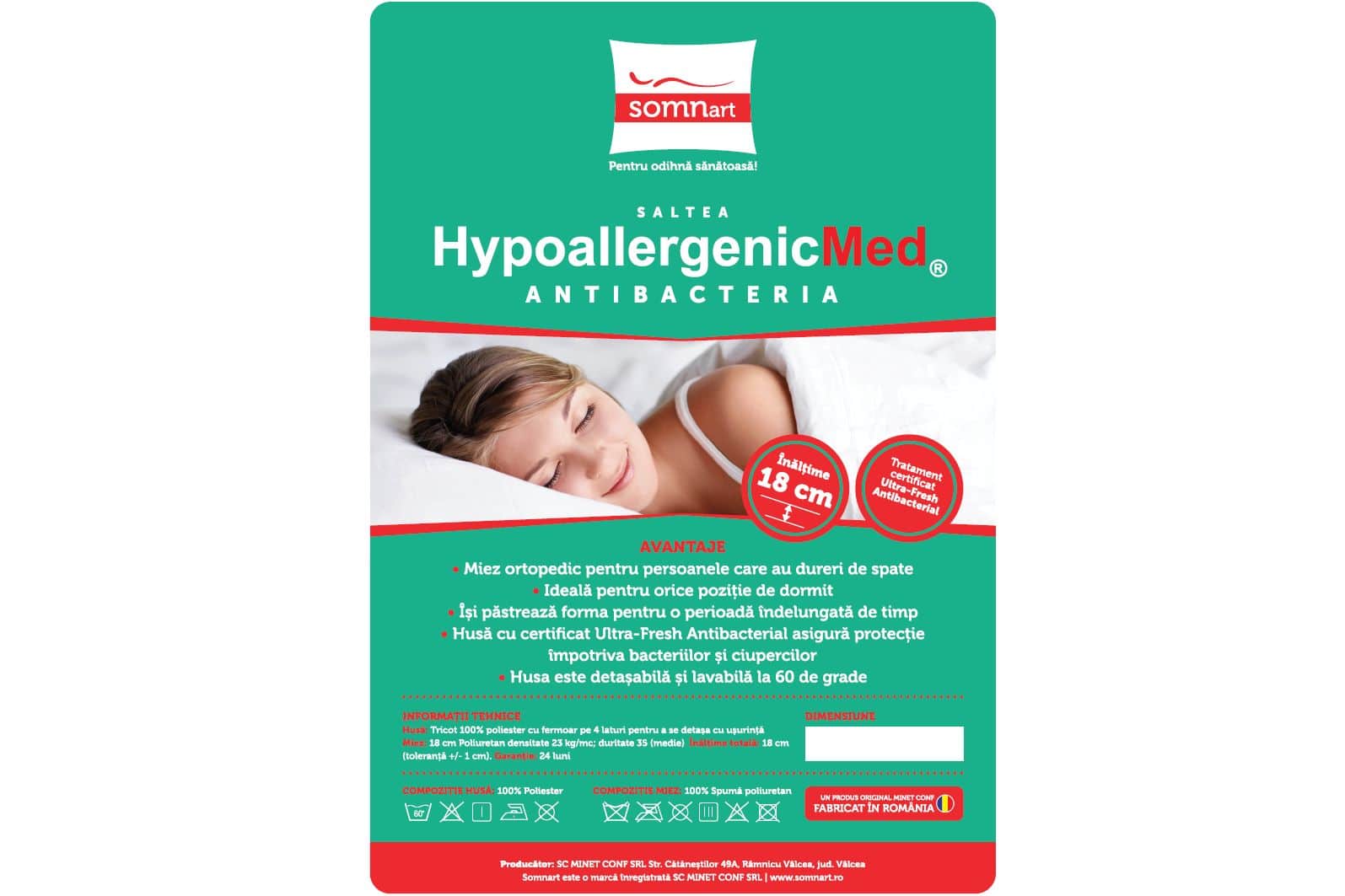 Saltea cu spumă poliuretanică Somnart HypoallergenicMed Antibacteria, 140x200, înălțime 18 cm, antibacterii, husă detașabilă cu fermoar, fermitate medie - imagine 8