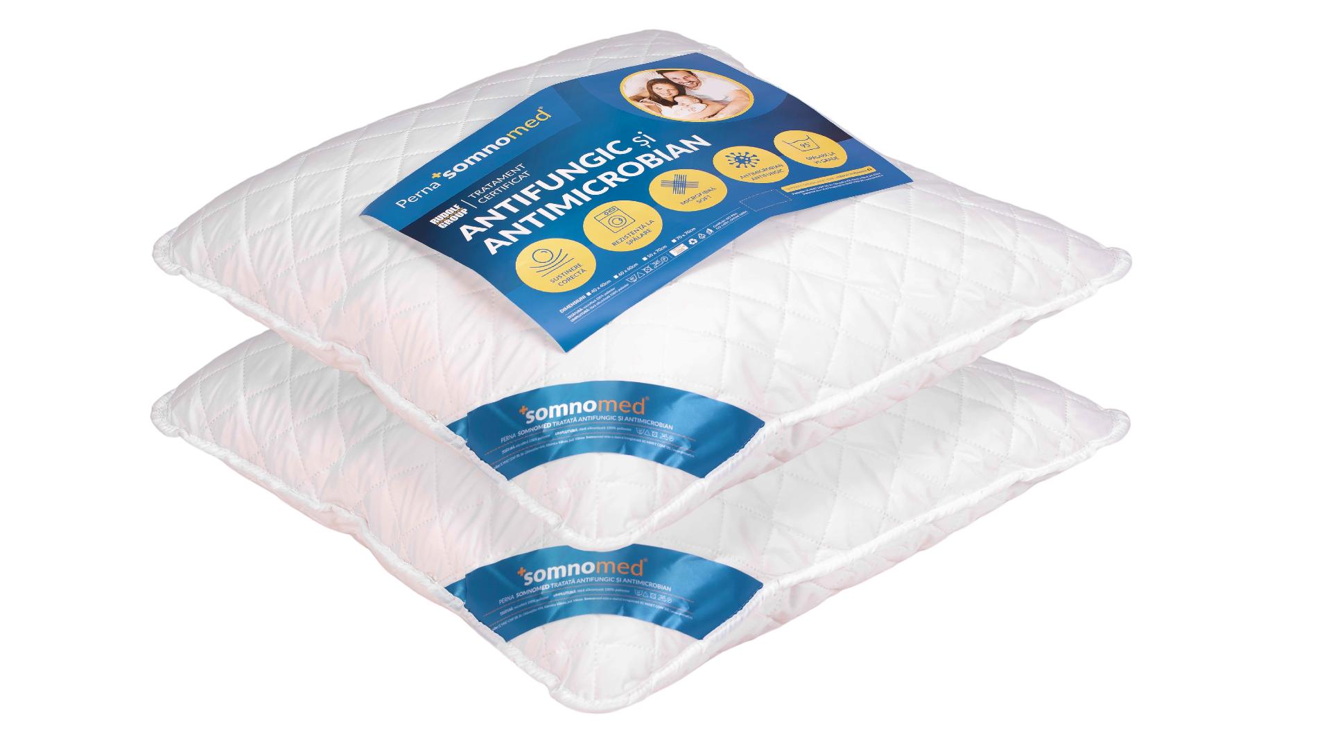 SET 2 Perne Somnomed Antimicrobiene si Antifungice lavabile la 95°C - 70 x 70 cm, vidat - imagine 6