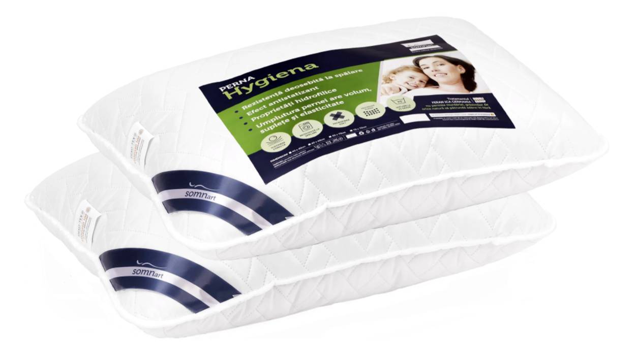 Set 2 perne Hygiena Somnart, 50x70 cm, Antistatizanta, Hidrofilica, lavabile la 95°C - imagine 2