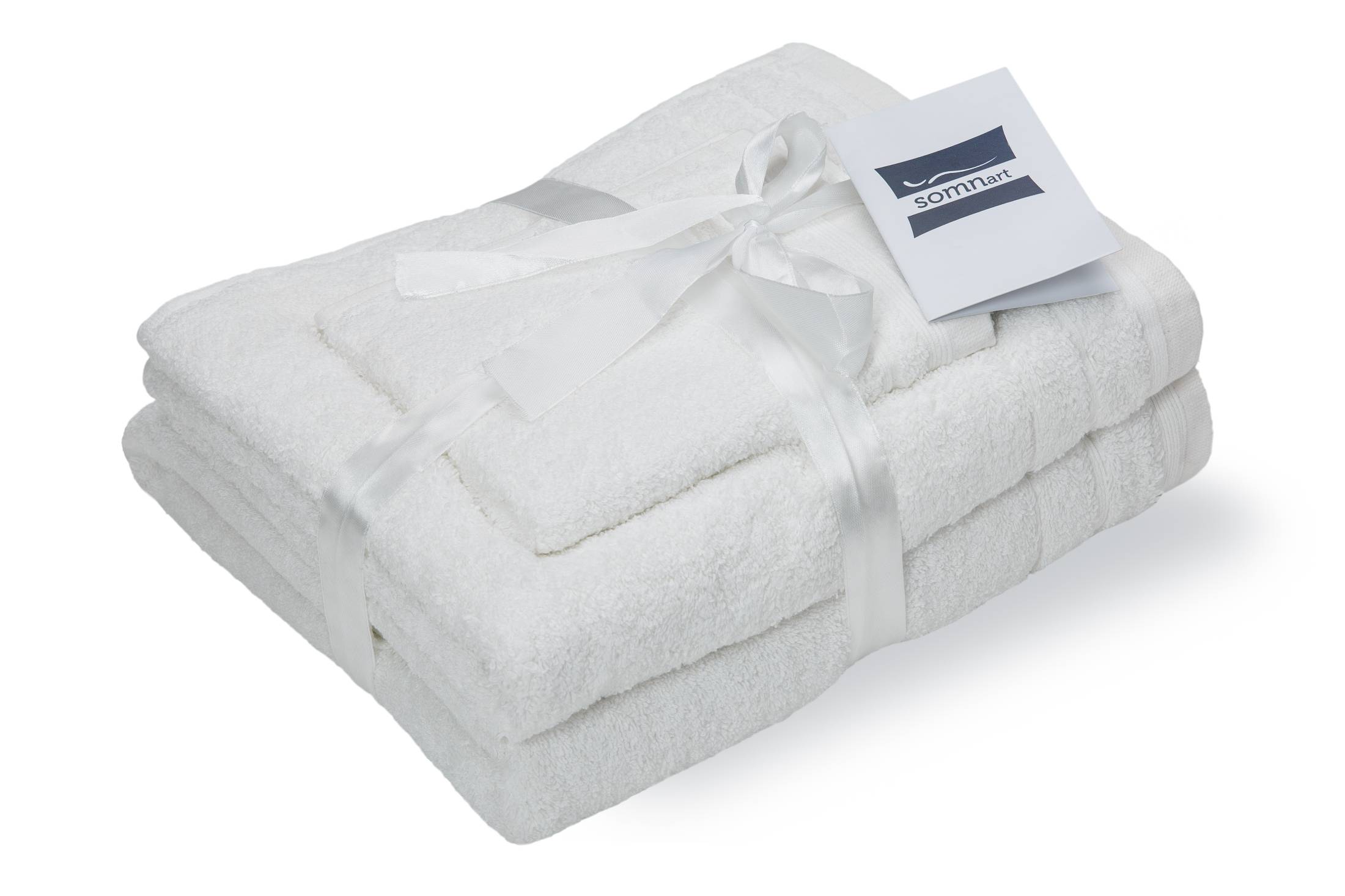 Set prosoape bumbac Somnart, 600gsm, de fata 50x90 cm + de corp 70x140 + de maini 30x50 cm, alb optic