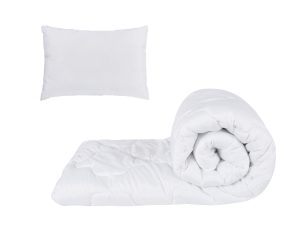 Set alb, pilota 150x200cm 250gsm + 1 perna alba matlasata 50x70cm