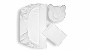 Set lenjerie patut + pernuta pentru formarea capului bebelusului SomnArt, bumbac egiptean, 60x120 cm, Alb
