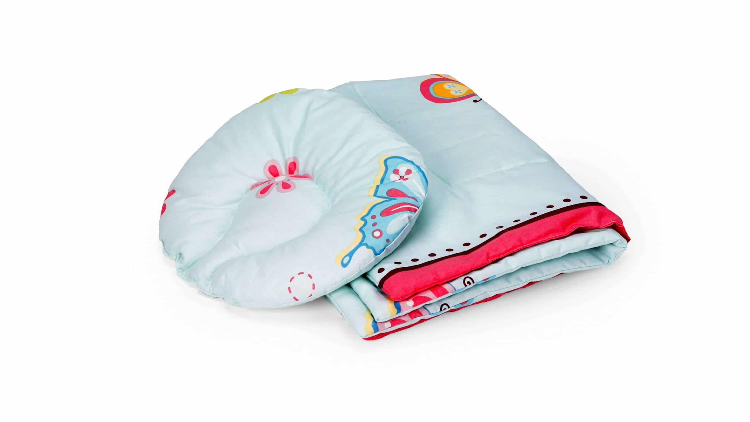 Set reductor bebe nest + paturica + pernuta pentru formarea capului bebelusului SomnArt, model fluturi, Bleu - imagine 3