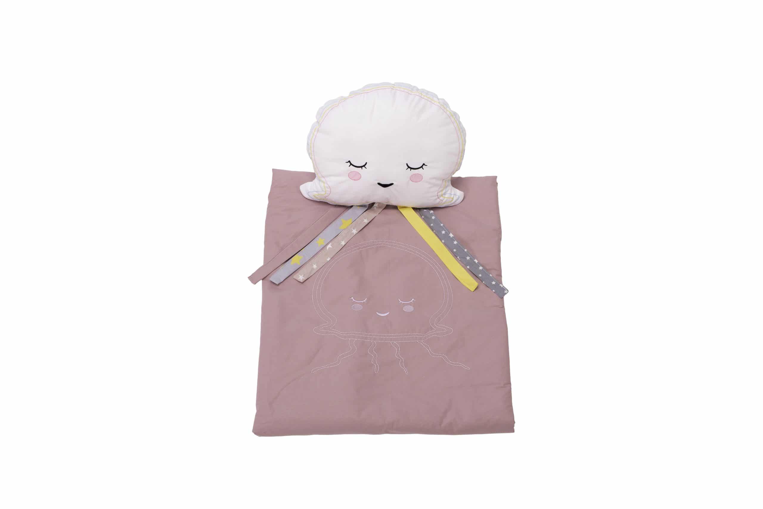 Set paturica 100x110 cm brodata + perna Meduza Roz - imagine 2