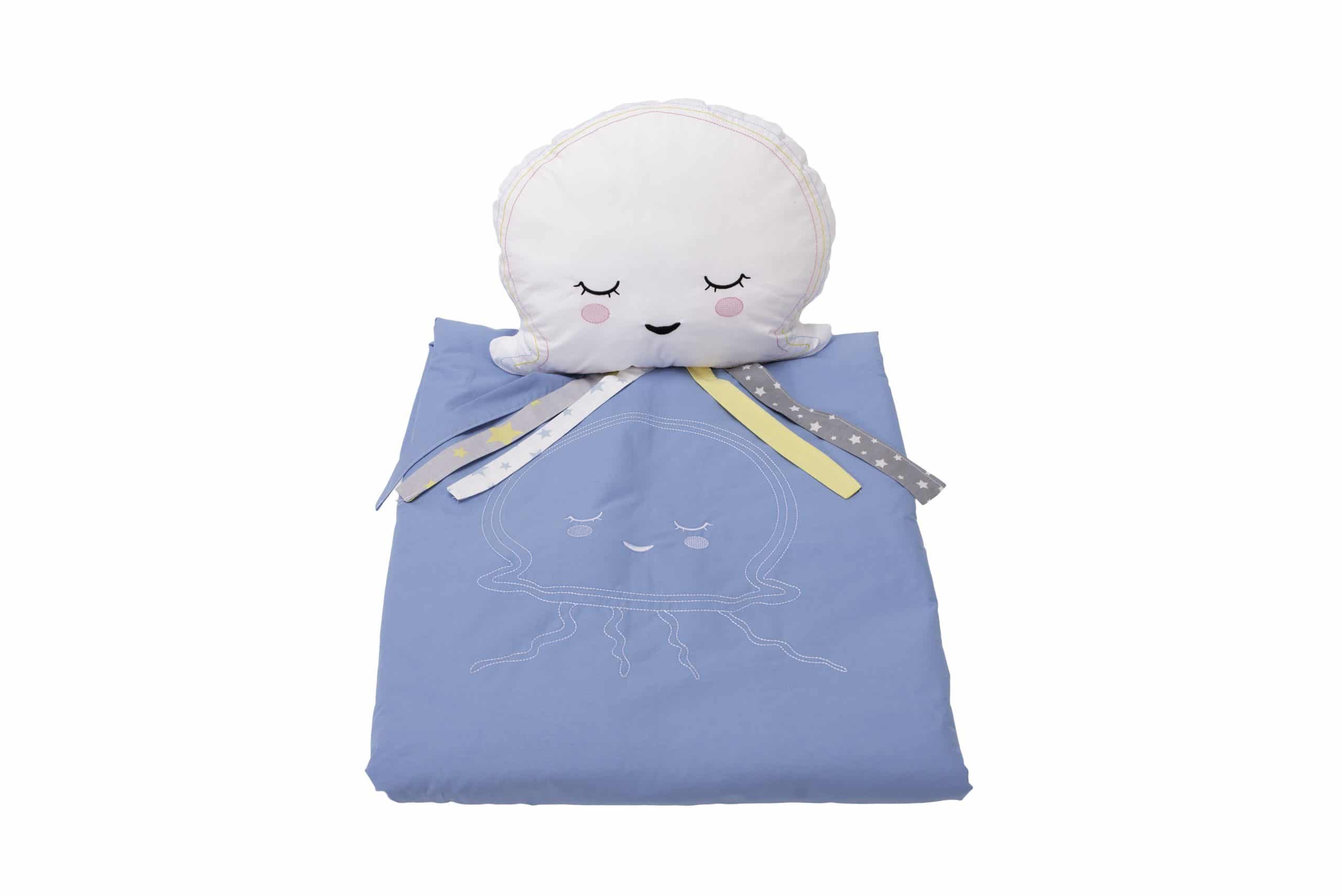 Set paturica 100x110 cm brodata + perna Meduza Albastru - imagine 2