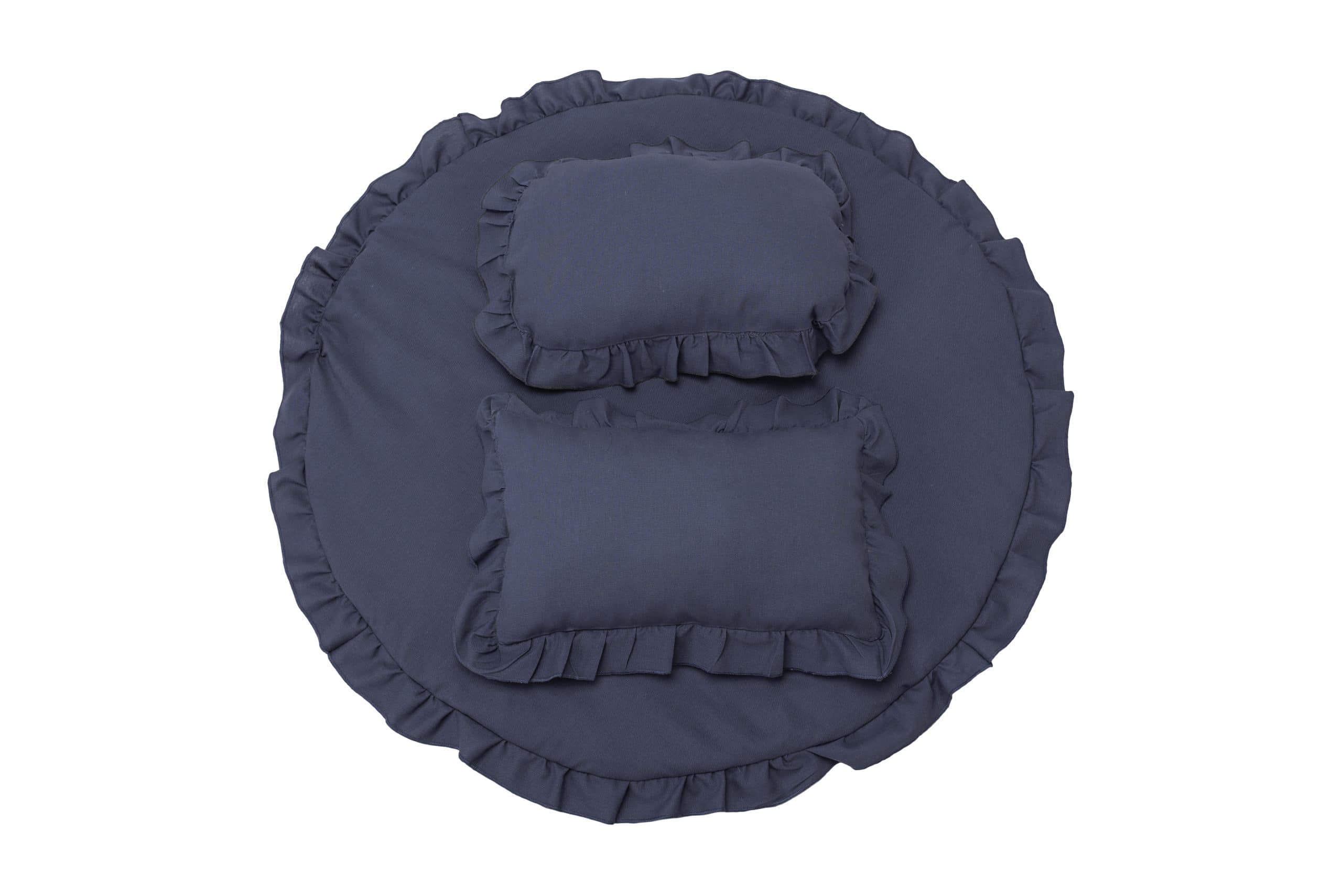 Set covoras impermeabil cu volan + 2 perne SomnArt, din in, Albastru - imagine 2