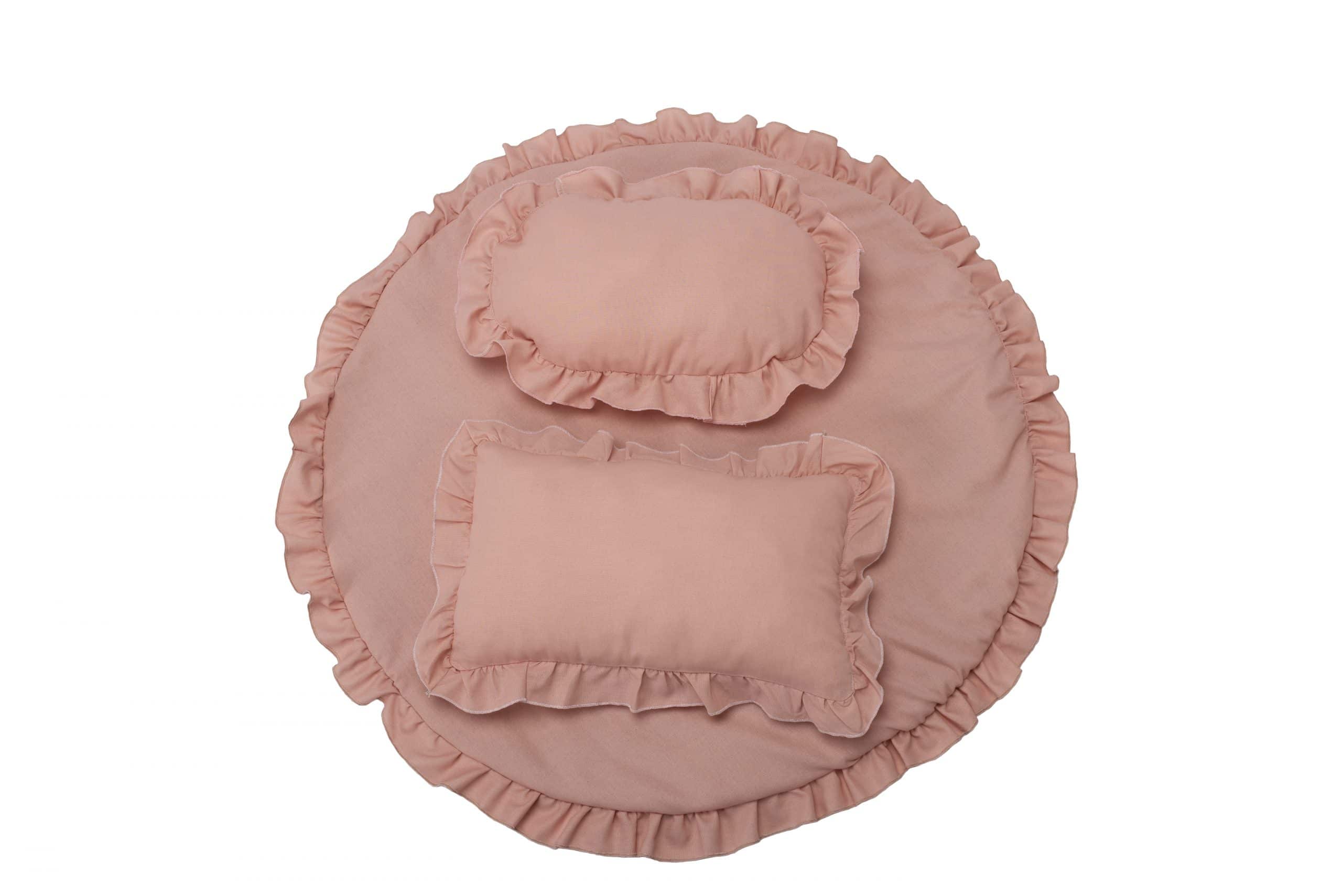 Set covoras impermeabil cu volan + 2 perne SomnArt, din in, Roz - imagine 2