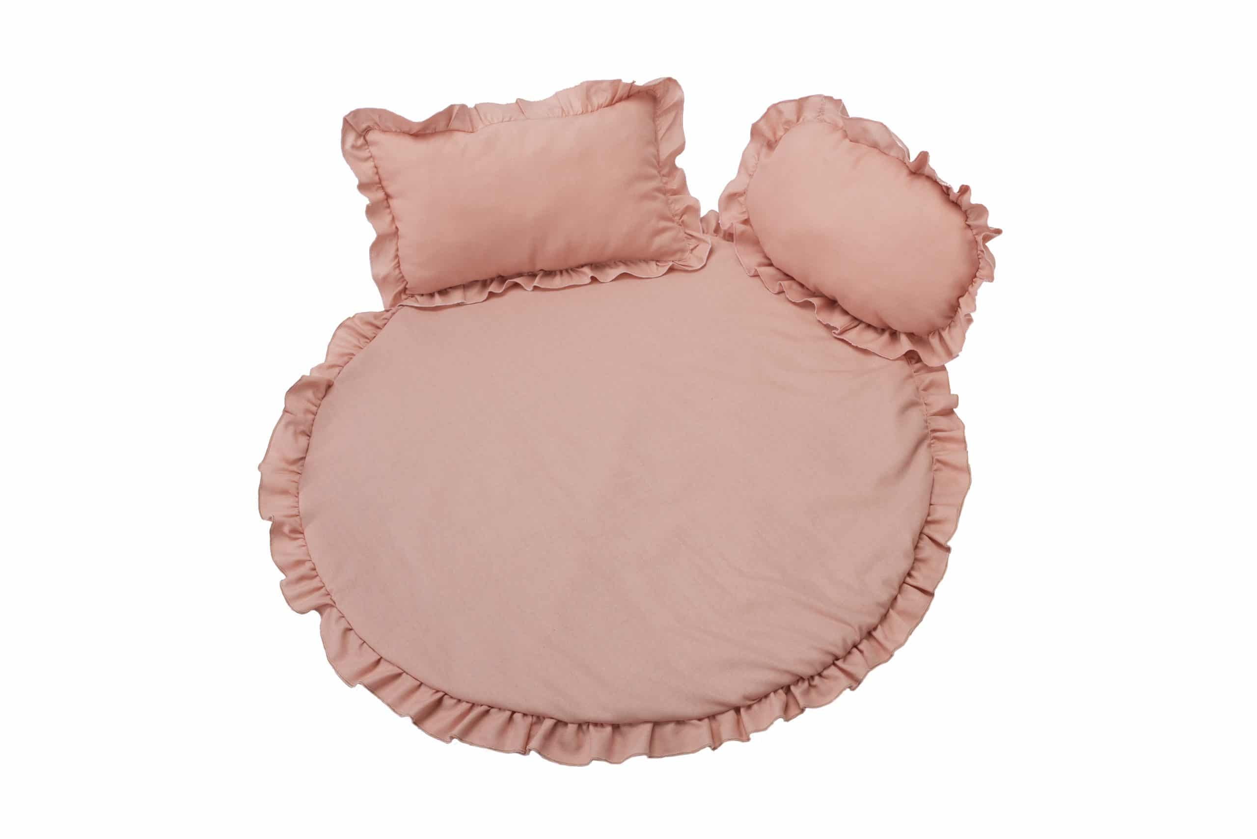 Set covoras impermeabil cu volan + 2 perne SomnArt, din in, Roz